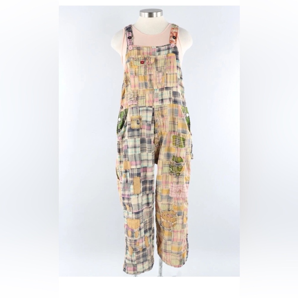 Magnolia Pearl Madras Patchwork Tropical Plaid Overalls One size NWT